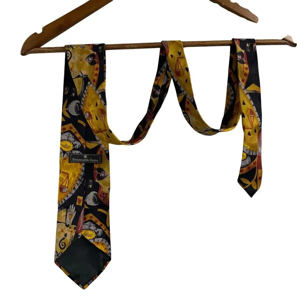 Ermenegildo Zegna Neck Tie 100% Silk Hearts Scales Whimsy Designer